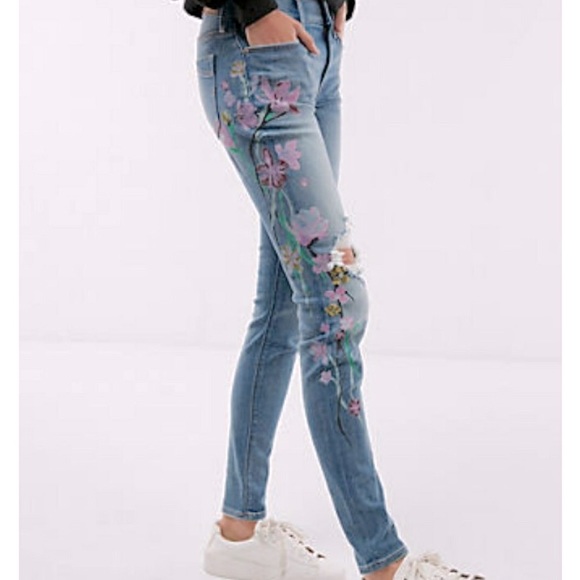 🌸EXPRESS Floral Screen Print Stretch Distressed Jean Legging 14 Short Like New